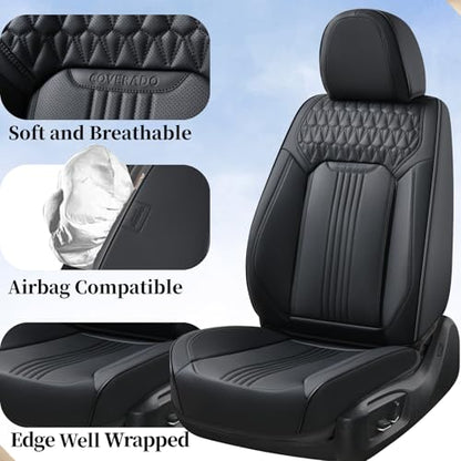Coverado Seat Covers, Car Seat Covers Front Seats, Black Seat Cover, Waterproof Car Seat Cushion, Front Car Seat Covers Leatherette Car Seat Protector Universal Fit Most Cars - color: Air Backrest-Black, size: Front