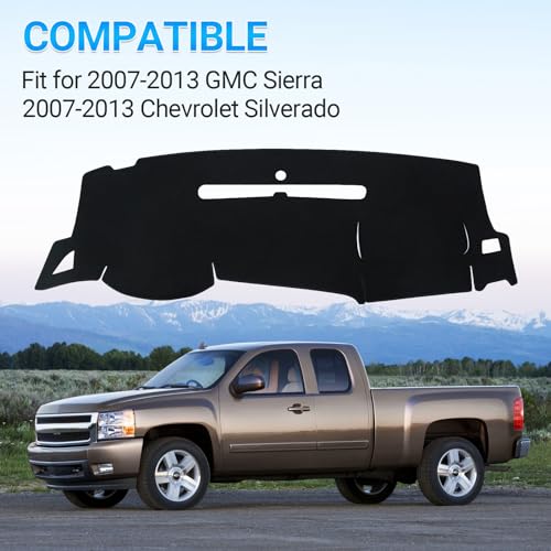 Dashboard Cover Dash Mat Compatible with GMC Sierra Chevy Silverado 2007-2013 Dash Covers - Models with Two Glove Boxes - size: 2007-2013 Chevy Silverado