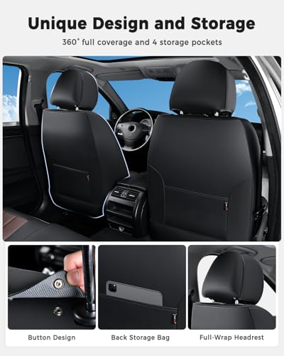 Huidasource Seat Covers Full Set, Universal Fit for Most Cars SUVs Trucks, Full Coverage Leather Seat Cover, Airbag, Cupholder Compatible, Seat Function Retain, Easy Install with Velcro, Black&Coffee - color: FS: Black&Coffee, size: Full Set