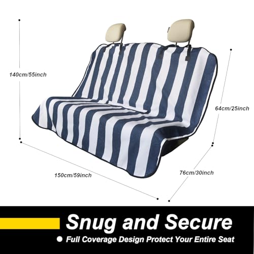 Back Seat Cover for Car Trucks Van SUV,Waterproof Rear Bench Towel Seat Covers for Dogs and Kids,Automotive Backseat Protector (Blue Stripe)