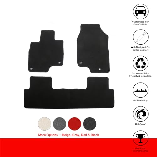 IKON MOTORSPORTS, Nylon Car Floor Mats Compatible with 2019-2025 Acura RDX 4DR, OE Style Black Driver Passenger Car Carpets, Front Rear 3PCS Full Set - color: Black