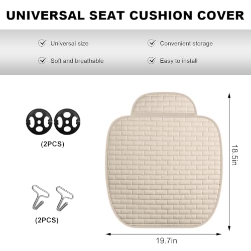 Front Car Seat Cover, Anti-Slip Breathable Linen Bottom Seat Protector Covers with Storage Pockets, Universal Front Driver Seat Pad Mat for Cars SUVs Truck Van (Beige)
