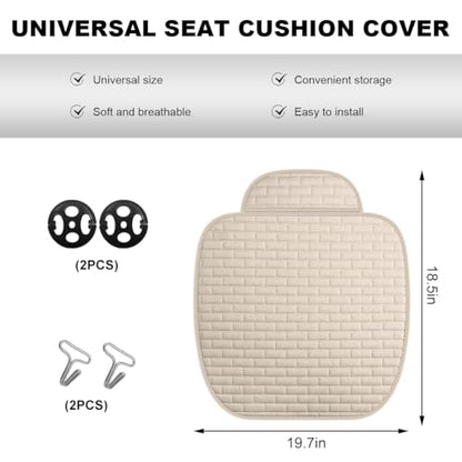 Front Car Seat Cover, Anti-Slip Breathable Linen Bottom Seat Protector Covers with Storage Pockets, Universal Front Driver Seat Pad Mat for Cars SUVs Truck Van (Beige)