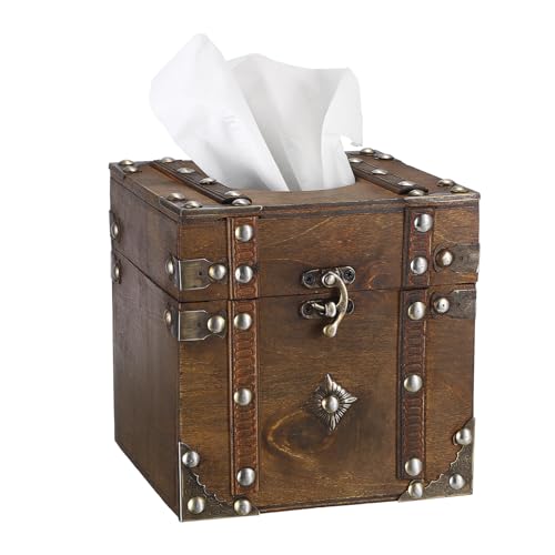 Sumnacon Tissue Box Retro Wood Square Tissue Box Cover Vintage Cube Tissue Box Holder,Decorative Tissue Holder for Bedroom Bathroom Toilet Table Desk Car Store Office Home,Brown - color: Brown