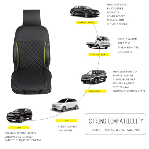 2pcs Car Seat Covers,Leather Water Proof Material No Slip Soft Car Seat Protector Side not Wrapped,for Car with Airbags,Seat Covers Universal for Most Automotive,Suvs,Vans,Trucks (Black)