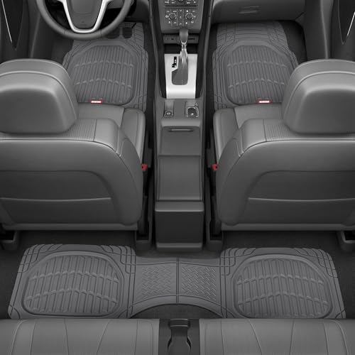 Motor Trend & BDK Heavy Duty Gray Rubber Car Mats Full Set - Universal Trim-to-Fit All Weather Floor Mats - Floor Mats for Car Accessories - Front & Back Interior Floor Mats for Truck Accessories