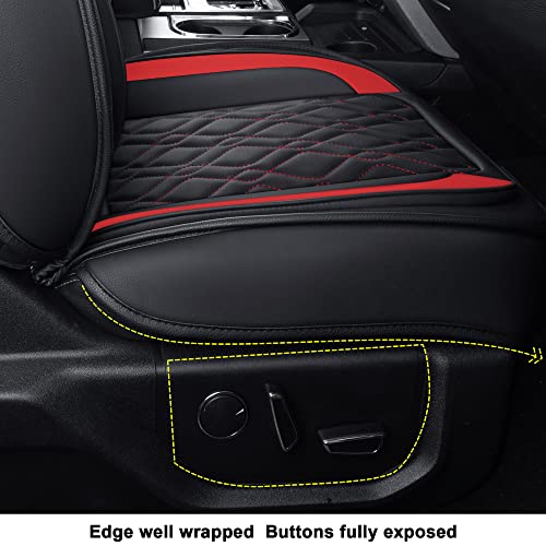 LUCKYMAN CLUB F150 Front-only Seat Covers J03-Q3 with Waterproof Faux Leather, Fit 2015-2025 Ford F150 and 2017-2025 F250 F350 F450 (Front only, Black-Red) - color: Black&Red, size: Front Pair