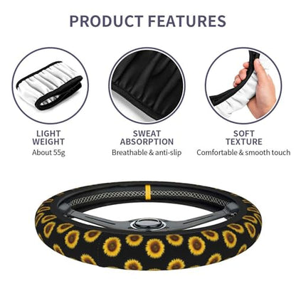 Yellow Sunflower Steering Wheel Cover Yellow Sunflower Steering Wheel Covers Car Cup Holder Pad 2 Pack Universal 15 Inch Steering Wheel Cover Women Men Anti Slip Breathable Wheel Cover Protector - color: Sunflower