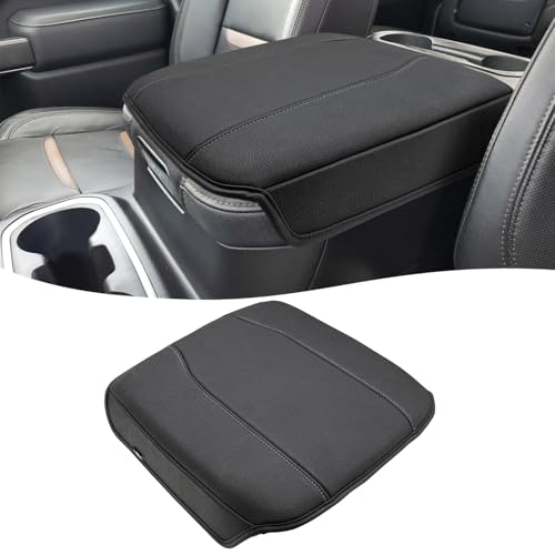 KBH Center Console Armrest Cover for GMC Sierra & Chevy Silverado 2019-2026, Yukon & Tahoe & Suburban 2021-2026, Bucket Seat Console Accessories, Black-Gray Stitches - color: Black-Gray Stitches, size: Bucket Seat, Silverado/Sierra 2019-2026 etc.