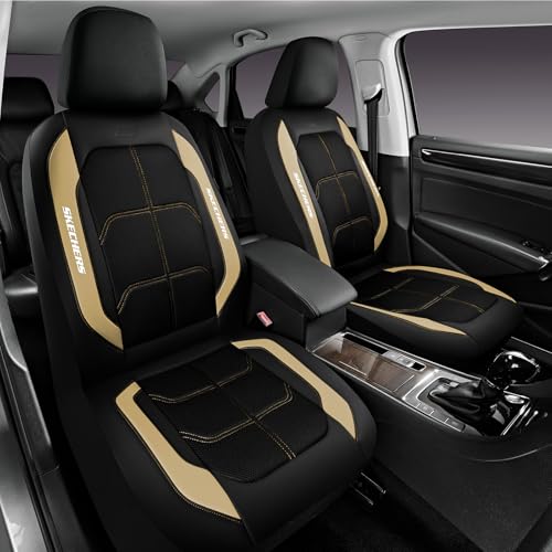 Skechers Air-Cooled & Memory Foam Seat Covers-Leather Car Seat Cover Supply Ultimate Comfort & Support,Front Seats Airbag Compatible,Universal Fit for Most Cars,Vans,Trucks,SUVs,Beige - color: Black and Beige, size: Two Front