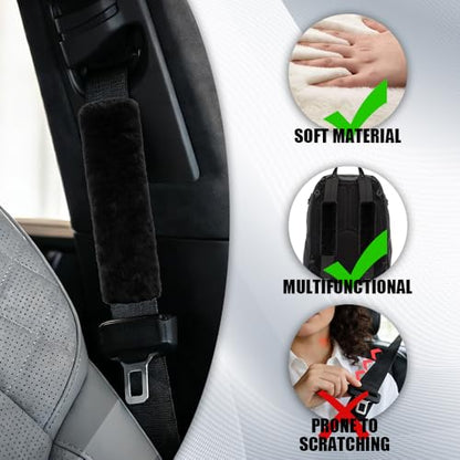 2PCS Car Seat Belt Cover Pads, Fluffy Car Seatbelt Covers, Soft & Comfortable Plush Seat Belt Cushion Protects Shoulder, Auto Safety Belt Strap Cover to Protect Your Neck (Black) - color: Black