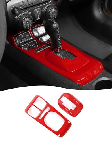 Hoolcar 2PCS Center Console Gear Shift Panel Cover Trim Kit Interior Accessories for Chevy Camaro 2010-2015, Red - color: Red