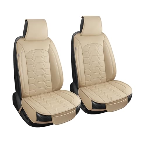 Leather car Seat Covers Breathable Car Seat Protector Front seat Covers Universal Fit for 95% Car Truck SUV Van Vehicles （Beige，2PCS） - color: Beige