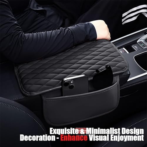 ESKONKE [Upgraded] Car Center Console Cover with 2 Storage Bags - Premium Nappa Leather Armrest Cover, Scratch & Wear Resistant, Waterproof Car Interior Accessories (Grey) - color: Grey