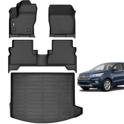 Wailtnb-Car Floor Mats & Cargo Liner Custom for 2013-2019 Ford Escape Waterproof Non-Slip Durable All Weather Floor Liner 1st&2nd Row Full Set Ford Escape Accessories Black - style: 16|For Escape|2013-2019|Set