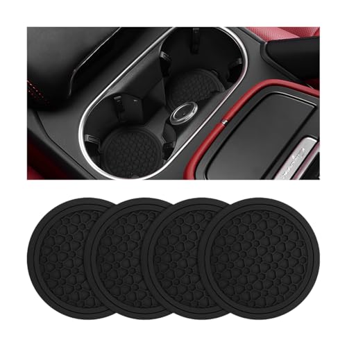 4PCS Car Cup Coasters, Non-Slip Automotive Insert Cup Holder Pad, Waterproof Dustproof Vehicle Interior Decorative Embedded Drink Mat Accessories, Universal for RV, SUV, Truck (Black) - color: Black