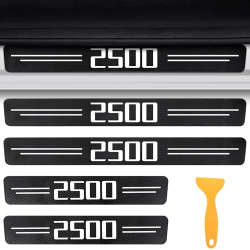 Door Sill Protectors for RAM 2500 & Silverado 2500 HD, Carbon Fiber Leather Front/Rear Door Sill Sticker for Dodge RAM 2500 & Chevy Silverado 2500 Accessores 2012-2024 2025(White)