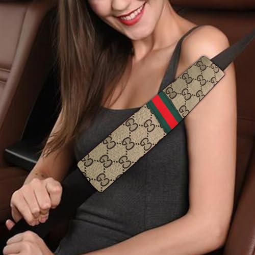 Steering Wheel Cover for Women with 2 Car Headrest Pillow and 2 Seat Belt Cushions Shoulder Pads Universal fit 14 1/2"-15" Steering Wheel Beige