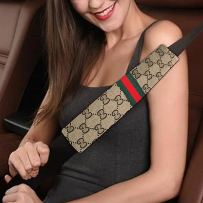 Steering Wheel Cover for Women with 2 Car Headrest Pillow and 2 Seat Belt Cushions Shoulder Pads Universal fit 14 1/2"-15" Steering Wheel Beige