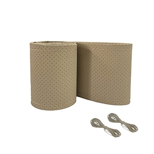 Onerbuy Universal Leather Car Steering Wheel Stitch On Wrap Cover DIY Sewing Breathable and Anti Slip, 15-Inch (Beige) - color: Beige
