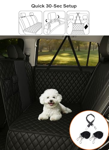 Dog Car Seat Cover, Universal Fit, Waterproof, Breathable, Machine Washable, Pet Hammock with Storage Pocket, Black (Black, Large(59" W)) - color: Black with Mesh, size: Large 59" W