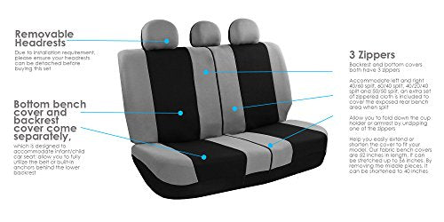 FH Group 3 Row Set 7 Seater Light & Breezy Flat Cloth Car Seat Covers, Combo Steering Wheel Cover & Seat Belt Pads, Airbag and Split Rear, Universal Fit for Cars Trucks, SUV, Gray - color: Gray