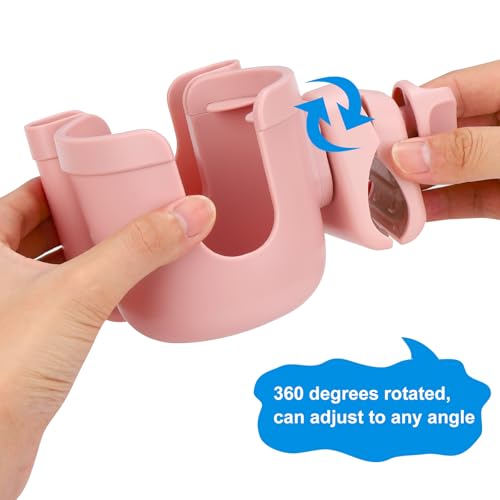 Accmor Stroller Cup Holder with Phone Holder, Bike Cup Holder, Universal Cup Holder for Uppababy Nuna Doona Strollers, 2-in-1 Cup Holder for Walker, Wheelchair, Scooter - color: Baby Pink