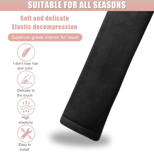 2PCS Car Seat Belt Pads Cover - Soft Fluff Car Seat Belt Shoulder Strap Cover Harness Pad Protect Your Neck - Universal Comfortable Seatbelt Strap Cushion for Most Cars & Backpacks (Black) - color: Black