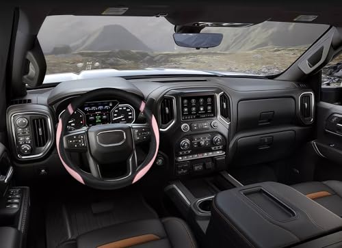 Cxtiy Pickup Truck Steering Wheel Cover – Sproty Fahsion Premium Leather Universal Non-Slip Steering Wheel Grip Set for Women Gril 15.5-16 Inch (Pink) - color: Pink