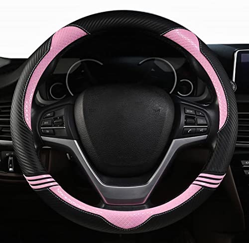 Cat Steering Wheel Cover for Women Girl Universal Microfiber Leather car Steering Wheel Covers 15 inch Anti-Slip auto Interior Accessories (B Pink) - color: B PINK
