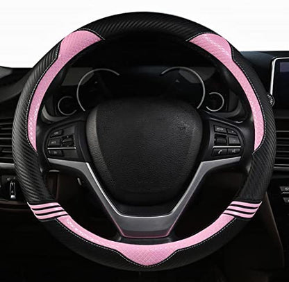 Cat Steering Wheel Cover for Women Girl Universal Microfiber Leather car Steering Wheel Covers 15 inch Anti-Slip auto Interior Accessories (B Pink) - color: B PINK
