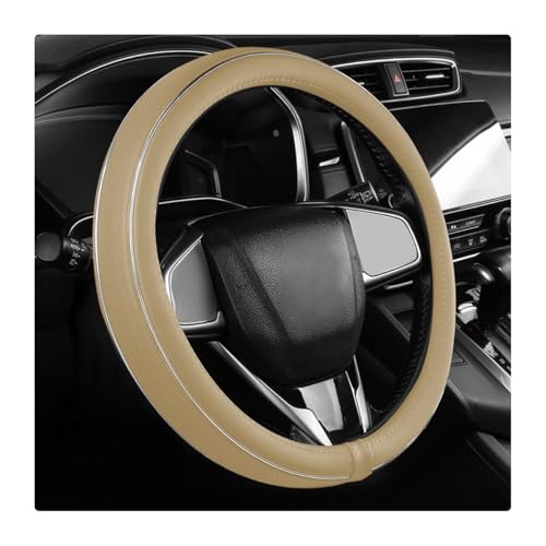 Leather Steering Wheel Cover, Breathable Anti-Slip Car Steering Wheel Protector for Max Diameter 15 Inch, Universal Auto Steering Wheel Cover for Men and Women (Beige)