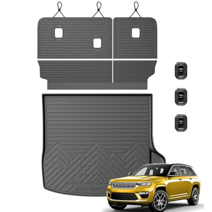 KUST Cargo Trunk Liner for Jeep Grand Cherokee 5 Seats 2022-2026 (Include 4XE, Not for WK & L), Rear Cargo Mat with Back Seat Protector for Grand Cherokee Accessories Cover TPE Rubber Raised Edge - style: Grand Cherokee 2022-2026 │ Cargo + Backrest Mat