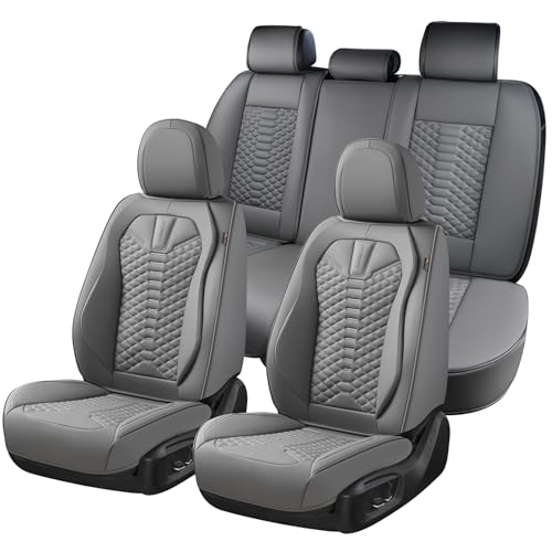 Coverado Car Seat Covers Full Set, Nappa Leather Seat Covers for Cars, 5 Seats Universal Waterproof Seat Covers, Front and Back Car Seat Protector, Automotive Seat Covers Fit for Most Cars, Gray - color: Gray, size: Full Set