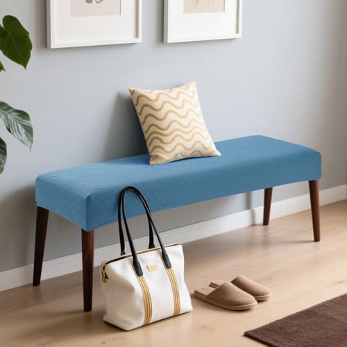 Fuloon Stretch Jacquard Dining Bench Cover - Anti-Dust Removable Bench Slipcover Washable Seat Cushion Protector for Bedroom, Kitchen, Hotel, Banquet (Lake Blue) - color: Lake Blue