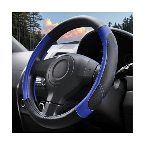 Car Steering Wheel Cover, 14.5-15" Soft Leather Stylish Steering Wheel Protector with Non-Slip Lining, Sporty Comfortable Auto Interior Decor Accessories, Universal Fit (Black Blue) - color: Black Blue