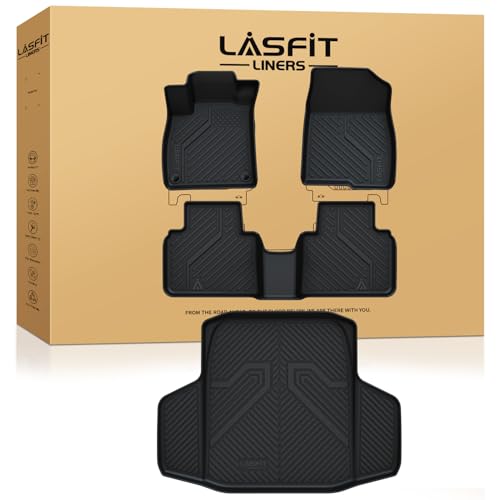 LASFIT Floor Mats & Trunk Mat for 10th Honda Accord Sedan 2018-2022 Gasoline & Hybrid, All Weather TPE Custom Fit Floor Liner, 1st & 2nd Row & Cargo Mat Full Set, Black