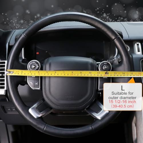 Breathable Car Steering Wheel Cover 16 inch Auto Universal Leather Wrap Non-Slip Steeringwheel Protector Automotive Interior Accessories, Black (Suit for 15 1/2-16 inch) - color: A-Black, size: L (15.5"-16")