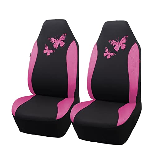 Flying Banner Butterfly car seat Covers ful Set Fashion Universal Lady Woman Female Rear Bench Split Colorized (2 Fronts, Pink) - color: Pink, size: 2 Fronts