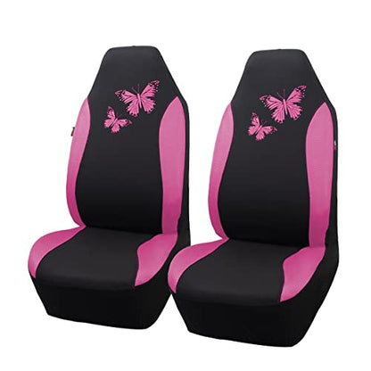 Flying Banner Butterfly car seat Covers ful Set Fashion Universal Lady Woman Female Rear Bench Split Colorized (2 Fronts, Pink) - color: Pink, size: 2 Fronts