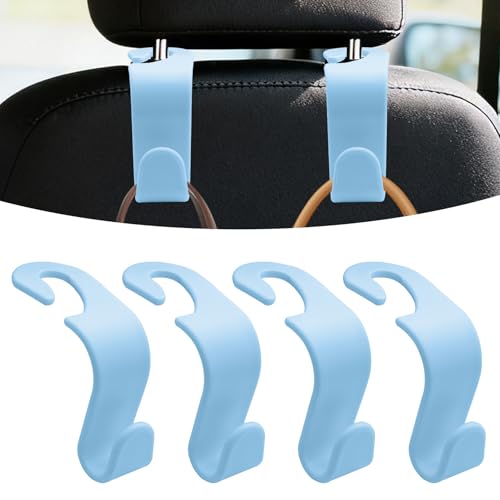 4PCS Car Seat Headrest Hooks, Purse Hook for Car, Auto Back Seat Organizer Storage Hanger Holder, Auto Accessories Multi-Use Portable Headrest Organizer Holder for Purse Handbag Coats (Blue) - color: Blue