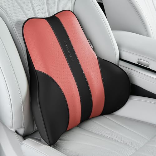 Coverado Lumbar Support Pillow for Car, Ergonomic Memory Foam Back Pillow for Office Chair, Back Cushion for Back Pain Relief, PU Leather Car Lumbar Support for Driving Seat - color: Blackred, size: Lumbar Pillow