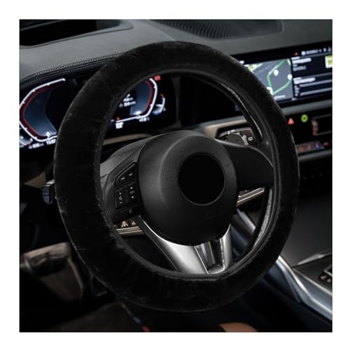 Car Fluffy Steering Wheel Cover, 15'' Universal Furry Auto Steering Wheel Protector for Warm Winter, Elastic Non-Slip Car Steering Wheel Cover, Vehicle Interior Decor Accessories (Black)