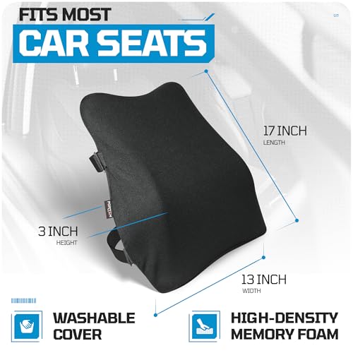 FORTEM Lumbar Support Car Cushion, Memory Foam Back Pillow, Back Rest for Comfort Driving, Adjustable Straps, Washable Cover - size: M (Back)