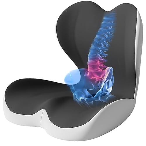 Seat Cushion for Office Chair and Car, Lumbar Support Pillow for Office Chair, Memory Foam Ergonomic Seat Cushion for Long Sitting, Back & Tailbone Pain, Sciatica - Dark Gray & Light Gray