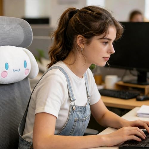 Roffatide Anime White Puppy Car Neck Pillow 2 Pcs Plush Auto Head Neck Rest Cushion for Chairs, Recliners, Driving Seats - color: A 2 Pc Car Neck Pillow