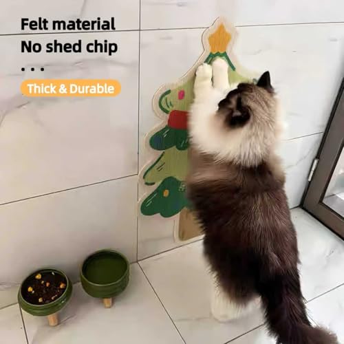 Cute Cat Scratching Mat Christmas Tree Wall Cat Scratcher for Indoor Cat Scratch Pads,Anti Scratch Furniture Protector,Self Adhesive for Couch,Door,Sofa,Funny Christmas of Gifts for Cat Lover