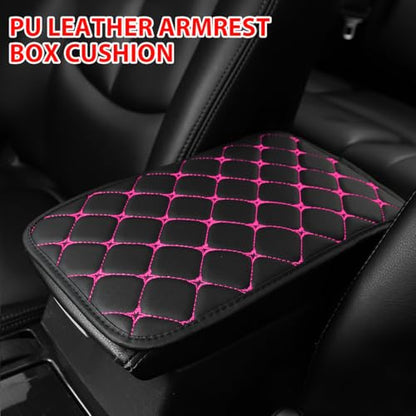 HZEL Car Center Console Cushion Pad, PU Leather Vehicle Armrest Protection Cover, Waterproof Automotive Interior Arm Rest Seat Box Mat Accessories, Universal for SUV, Sedan, Truck (Black/Rose Red) - color: Black/Rose Red