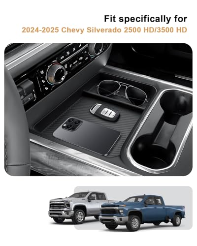 2026 Silverado HD Center Console Organizer - For 2024-2026 Chevy Silverado 2500 HD/3500 HD Accessories TPE Center Console Organizer - Under Screen Organizer Only Fit Full Console w/Bucket Seats - size: 2024-2025 Silverado 2500/3500HD