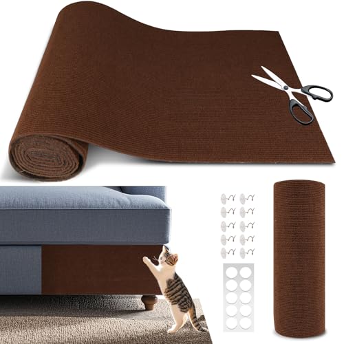 Cat Scratch Furniture Protector, 39.4"x15.8" Self Adhesive Cat Scratch Mat Pad,Cut to Fit DIY Replacement Carpet for Tree,Wall,Bed,Door, Couch Protector (Brown) - color: Brown, size: 15.8"W x 39.4"L